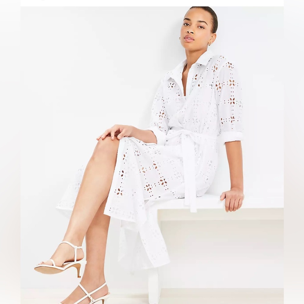 White Eyelet Button-Up Shirt Dress (new with tags)
